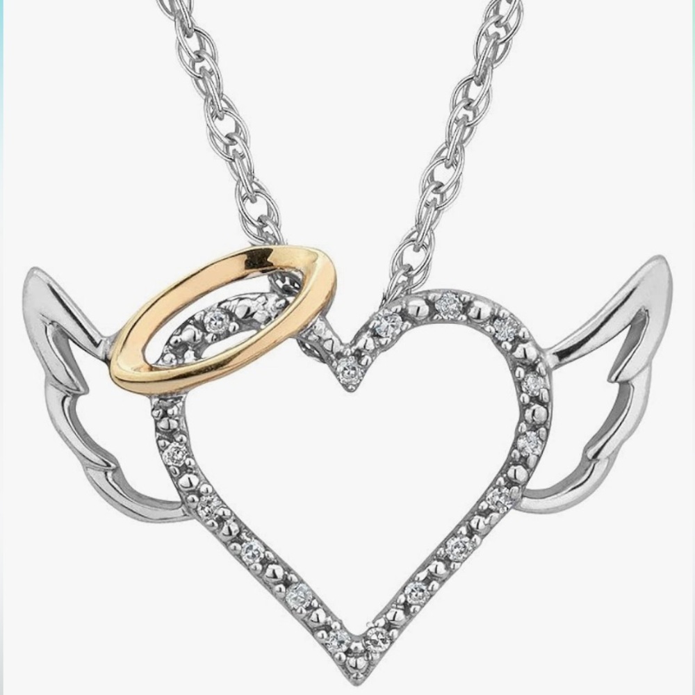 Gem & Harmony - Sterling Silver Winged Heart with Halo Necklace and Chain